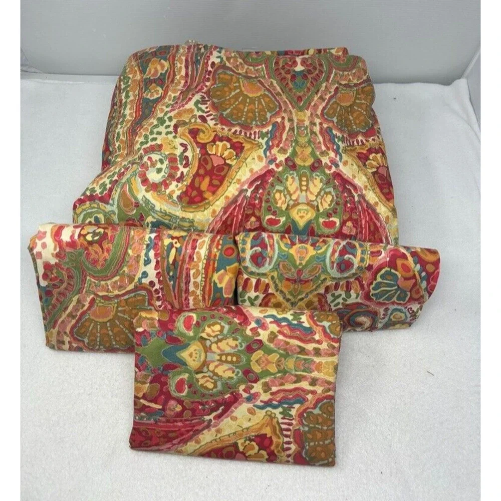 Pottery Barn Rosalie Duvet Cover Red King‎ 3 Euro Shams Floral Paisley 4pc Rare
